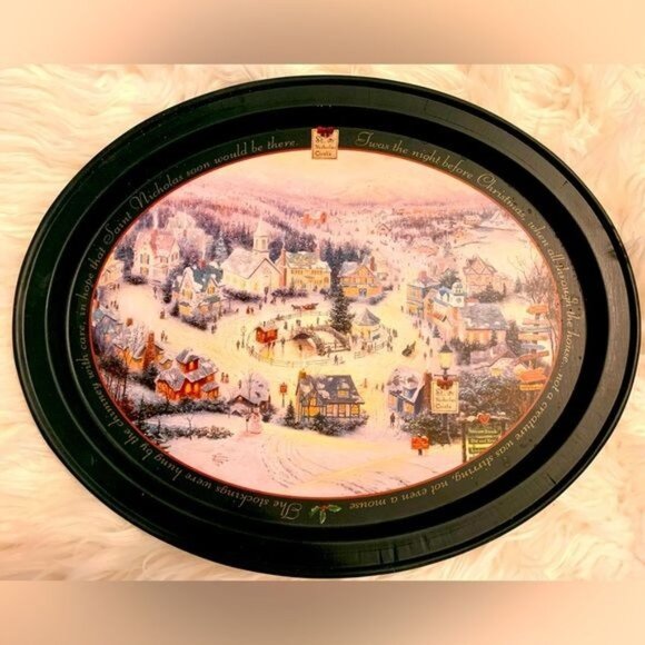 Thomas Kinkade Other - Thomas Kincade Platter Metal ‘Twas The Night Before Christmas Printed On Rim Vtg